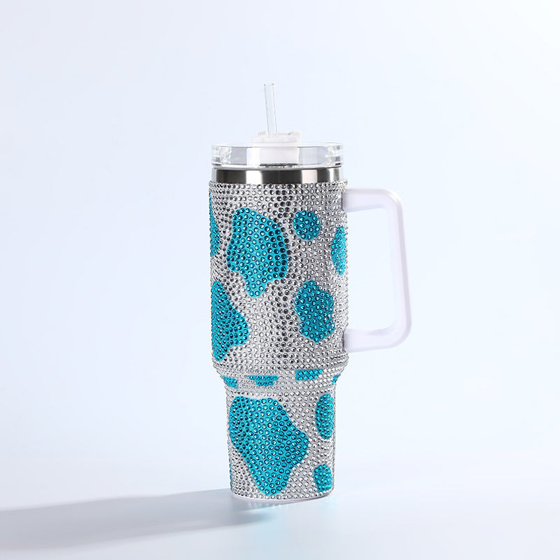 Wholesale Tumbler Ice Bullies Cup  Colorful Cow Pattern Diamond-encrusted Thermos Cup Straw Cup 40OZ Car Cup Ice Cup